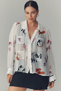 Danielle Kroll x Maeve Sheer Chiffon Buttondown Shirt