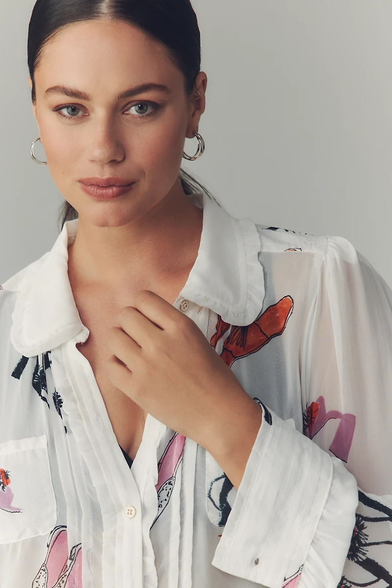 Danielle Kroll x Maeve Sheer Chiffon Buttondown Shirt