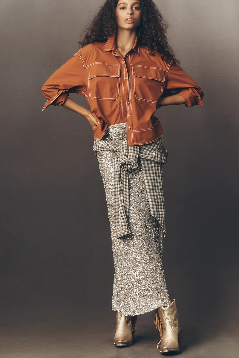 Pilcro Long-Sleeve Top-Stitch Buttondown Shirt