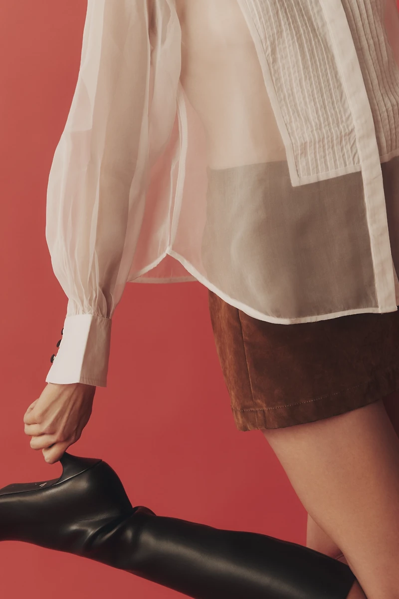 By Anthropologie Sheer Cuffed Organza Buttondown Top