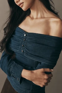 Pilcro Long-Sleeve Off-Shoulder Denim Top