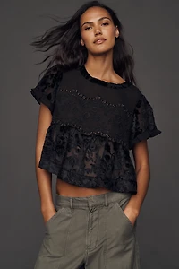 By Anthropologie Short-Sleeve Velvet Burnout Swing Top