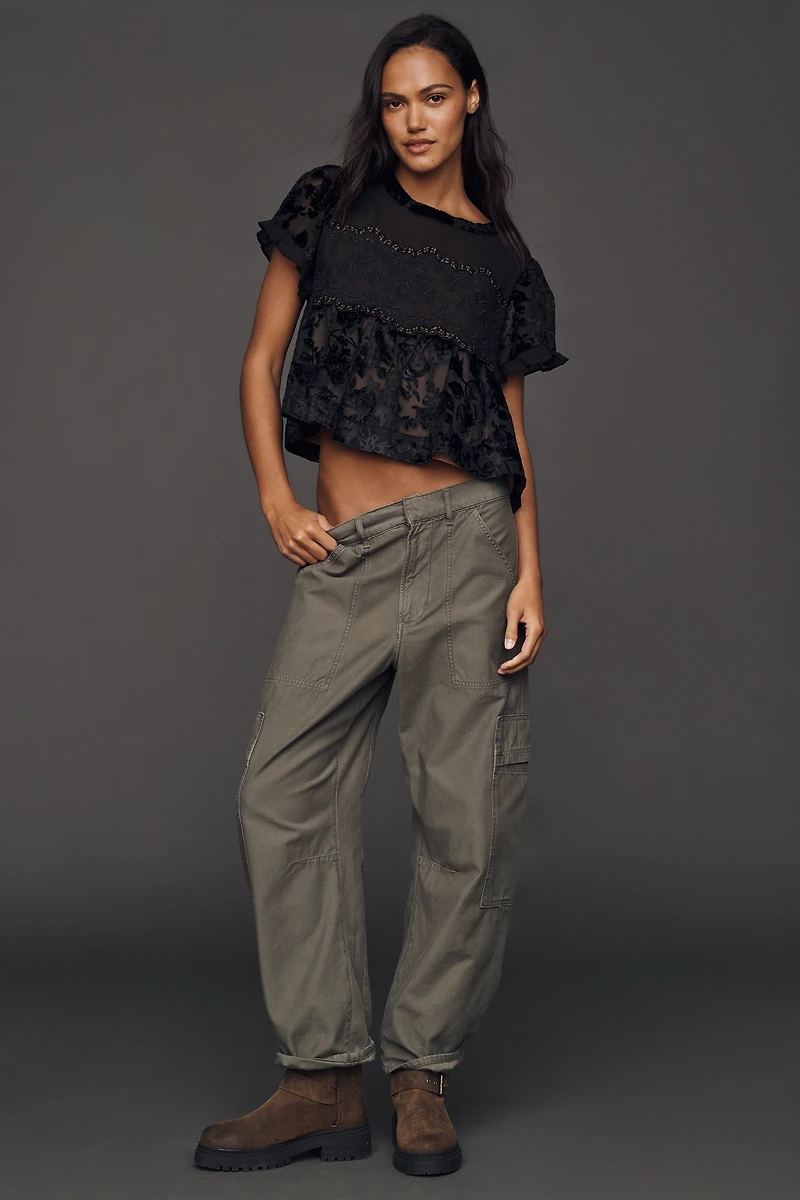 By Anthropologie Short-Sleeve Velvet Burnout Swing Top