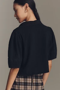 Pilcro Lantern-Sleeve Collared Crop Blouse