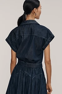 Maeve Denim Short Sleeve Crop Button-Front Top