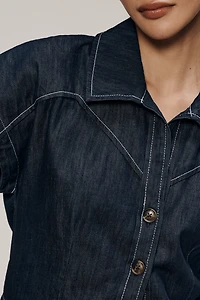 Maeve Denim Short Sleeve Crop Button-Front Top