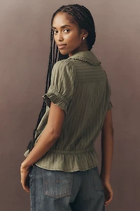 The Keira Cinch-Tie Peplum Blouse by Pilcro