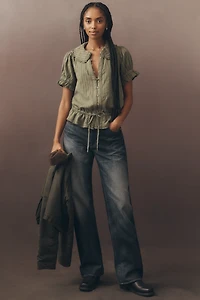 The Keira Cinch-Tie Peplum Blouse by Pilcro