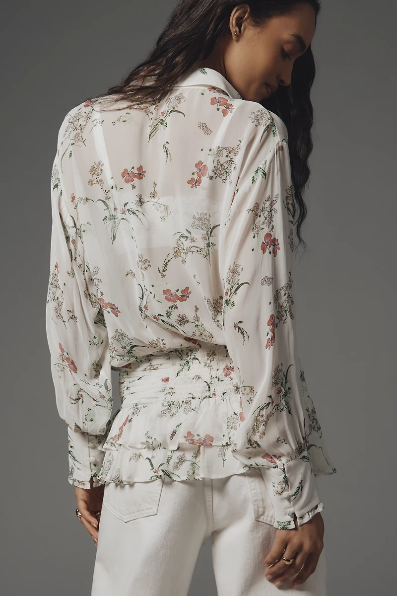 By Anthropologie Drop-Waist Tie Blouse