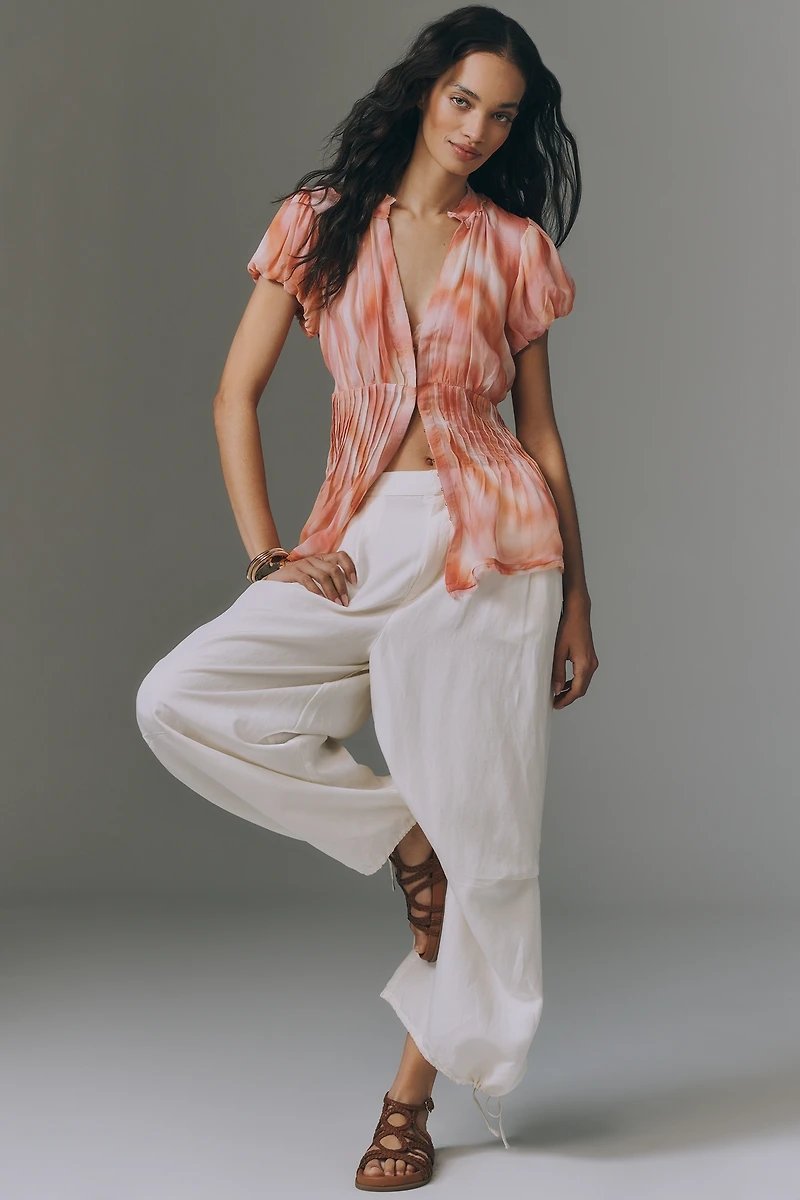 By Anthropologie Waisted Puff Sleeve Top