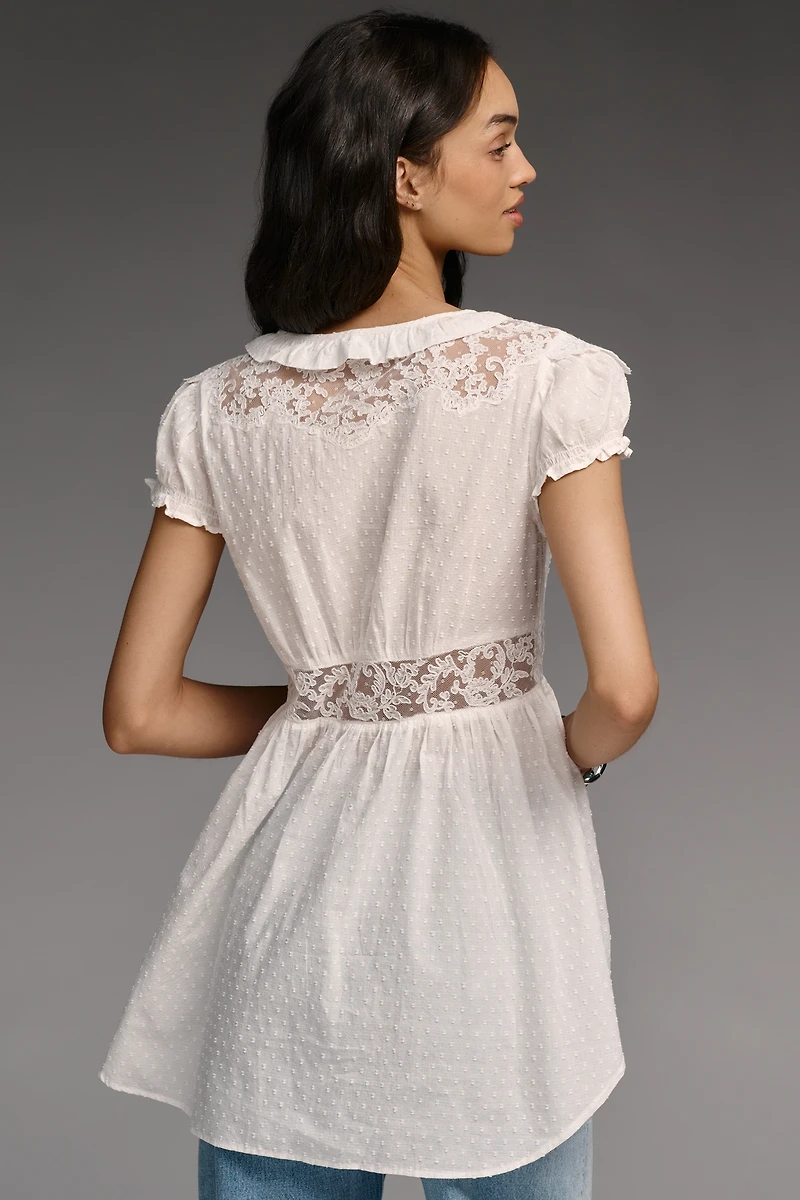 By Anthropologie Short-Sleeve Airy Embroidered Tunic Top