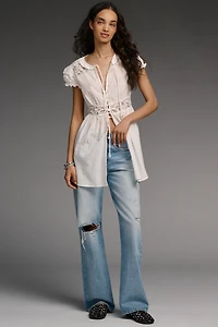 By Anthropologie Short-Sleeve Airy Embroidered Tunic Top