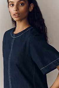 The Emmy Denim Short-Sleeve Swing Blouse by Maeve