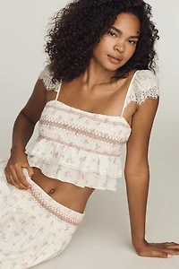By Anthropologie Embroidered Smocked Top
