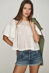 By Anthropologie Pleated Crochet Blouse