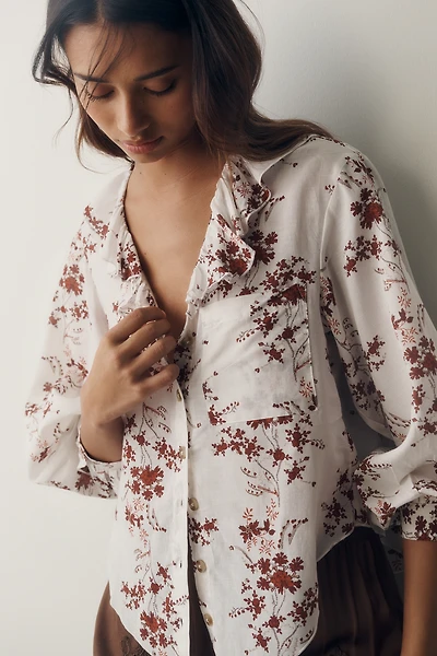 Pilcro Remy Shrunken Ruffle Collar Buttondown Shirt