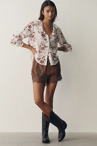 Pilcro Remy Shrunken Ruffle Collar Buttondown Shirt