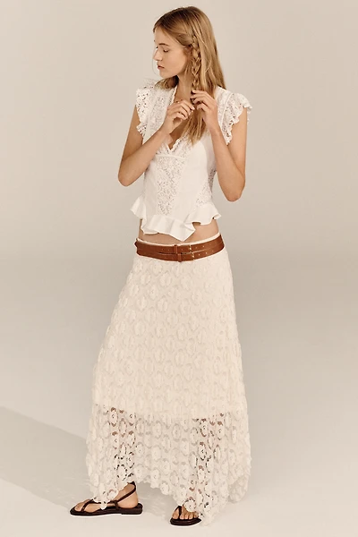 By Anthropologie Lace Flutter-Sleeve Top