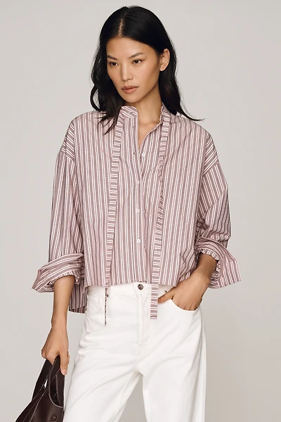 Maeve 100% Cotton Tie-Neck Buttondown Shirt