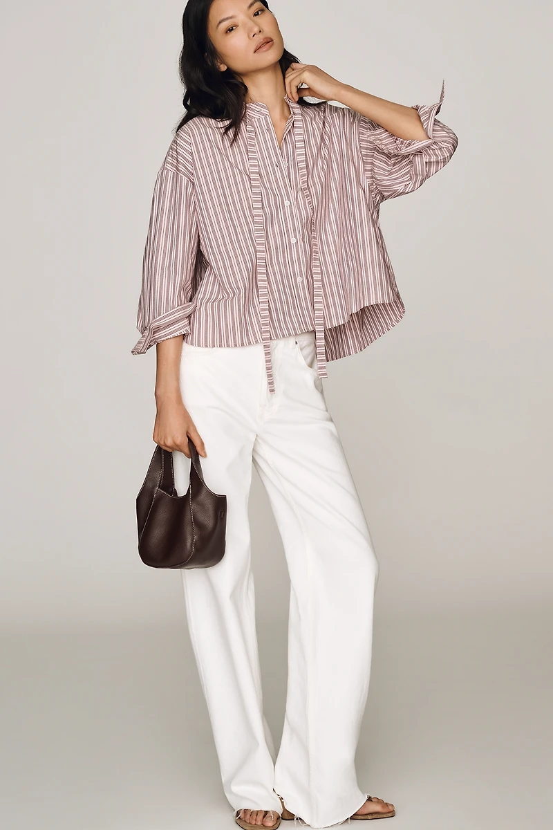 Maeve 100% Cotton Tie-Neck Buttondown Shirt