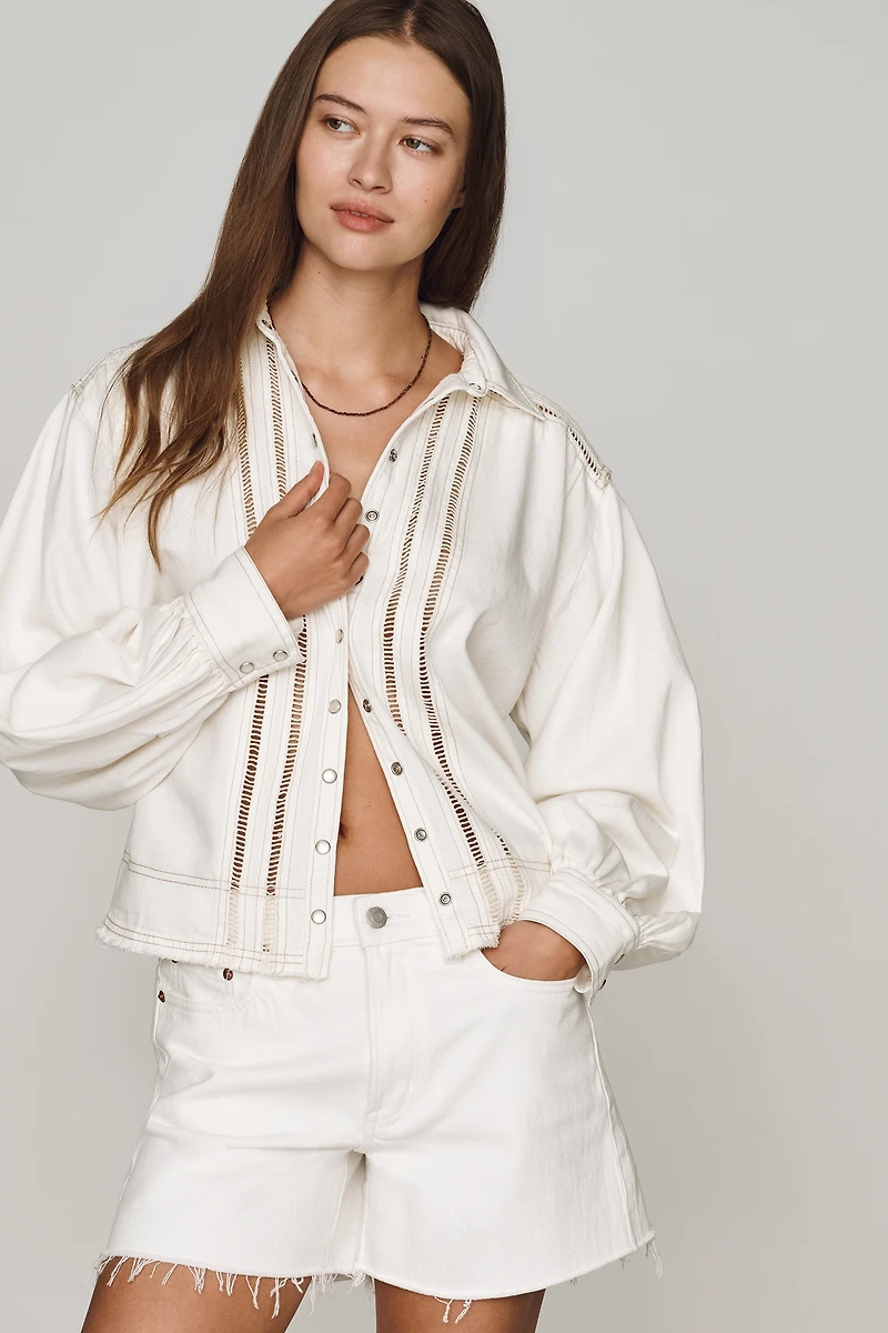 Pilcro Cotton Lace Buttondown Shirt