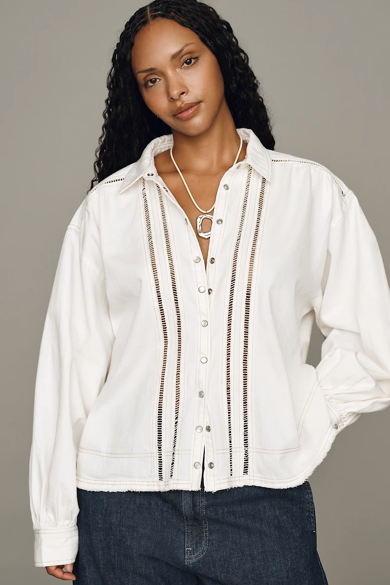 Pilcro Cotton Lace Buttondown Shirt
