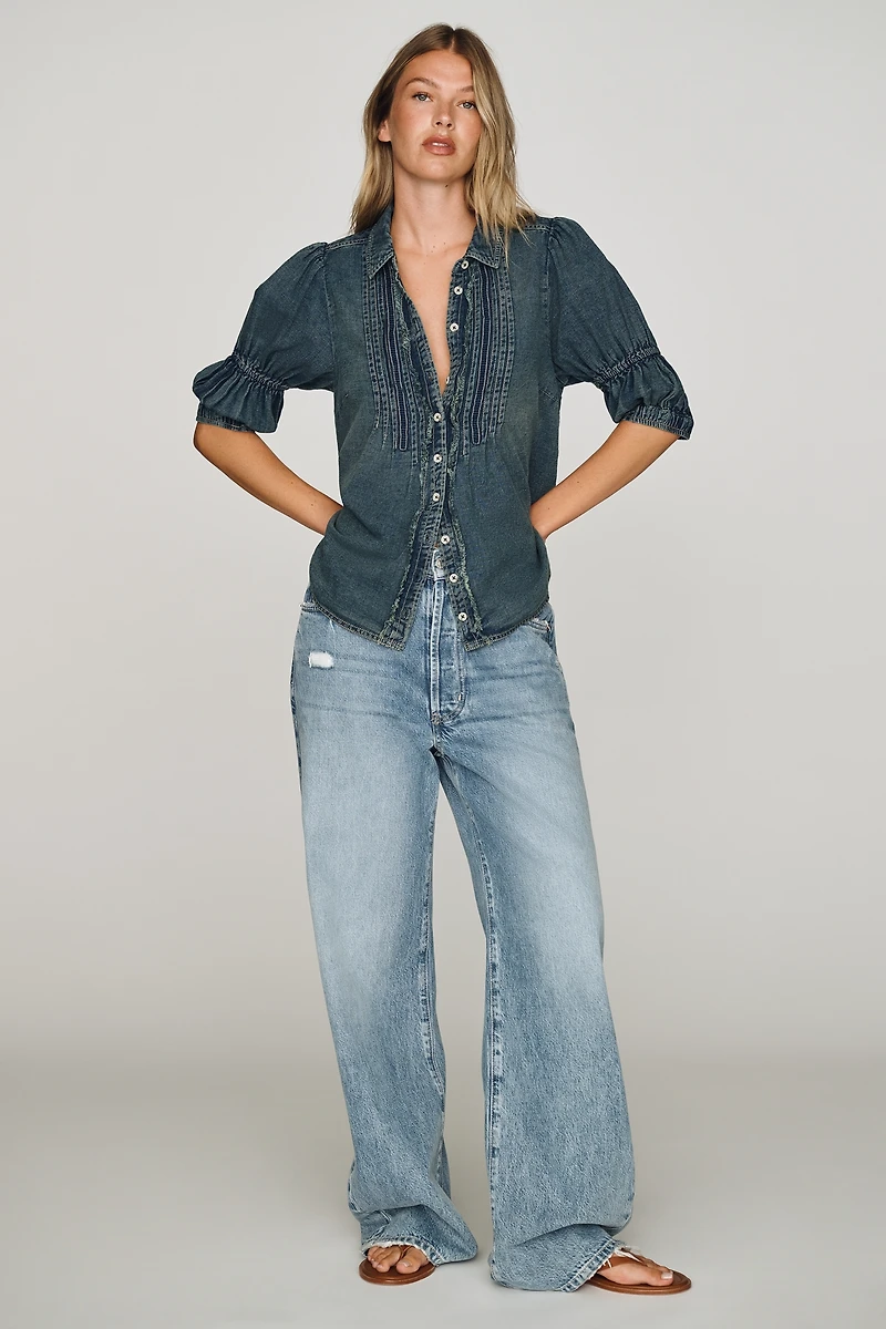Pilcro Tallulah Cotton Denim Buttondown Top