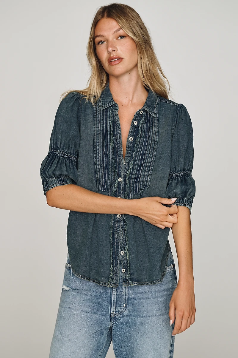 Pilcro Tallulah Cotton Denim Buttondown Top