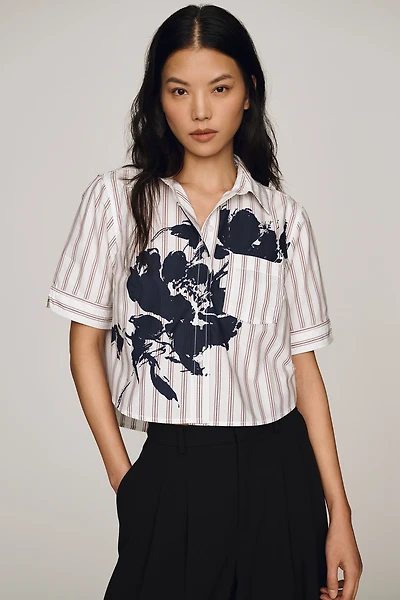 By Anthropologie 100% Cotton Cropped Buttondown Shirt