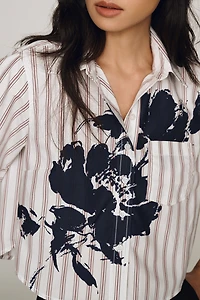 By Anthropologie 100% Cotton Cropped Buttondown Shirt