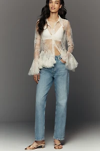 Siempre Lace Long-Sleeve Ruffle Cuff Blouse