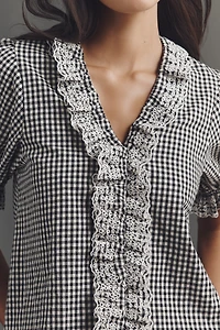 RAISONNEL Gingham Lace Ruffle Top