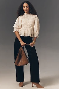 RAISONNEL Romantic Smocked High-Neck Peplum Top