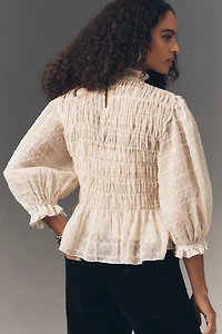 RAISONNEL Romantic Smocked High-Neck Peplum Top