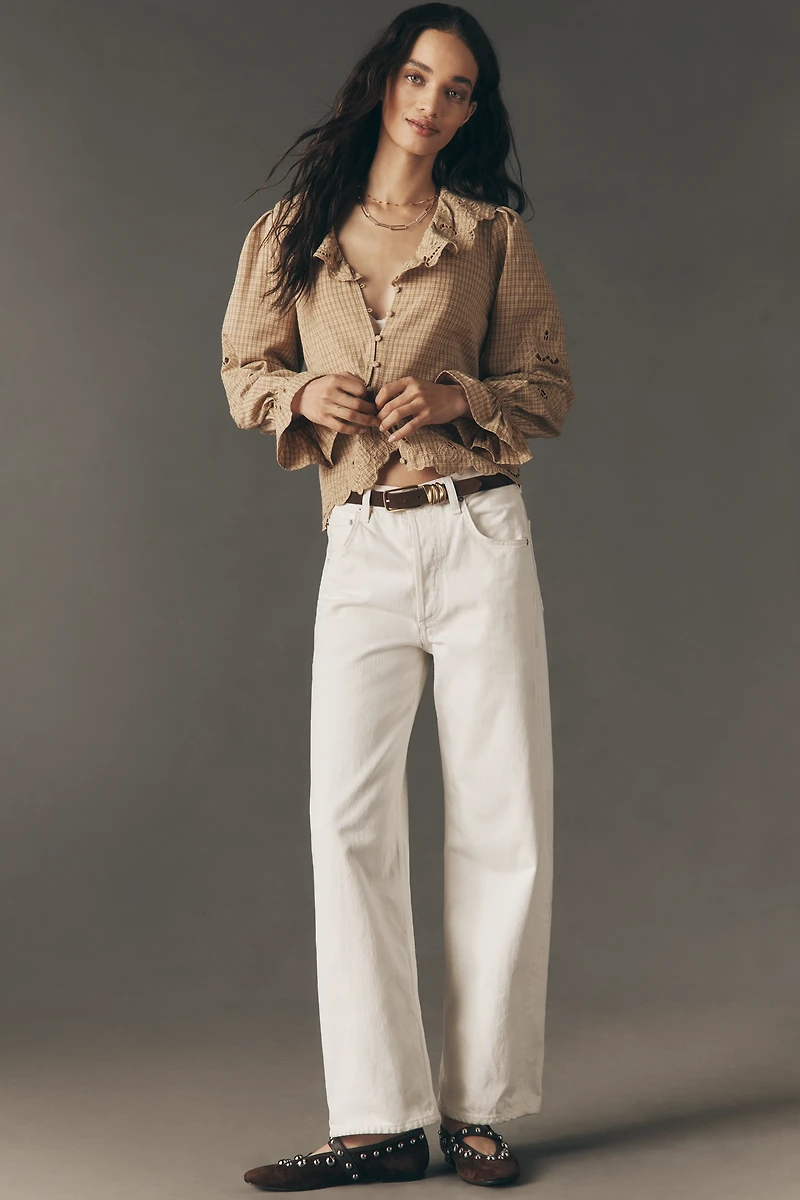 RAISONNEL Ruffled Embroidered Buttondown Top