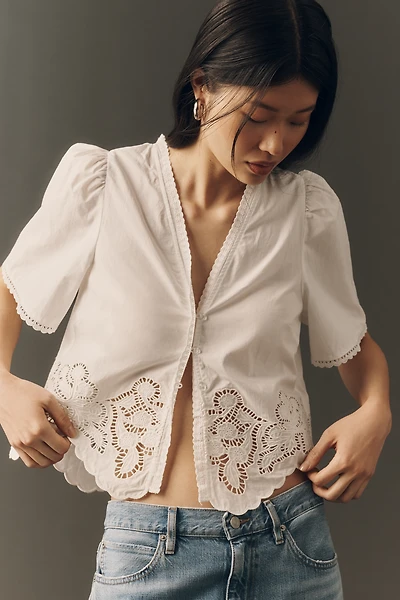 RAISONNEL Scalloped Puff-Sleeve Blouse