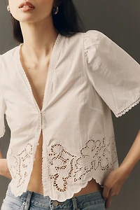 RAISONNEL Scalloped Puff-Sleeve Blouse