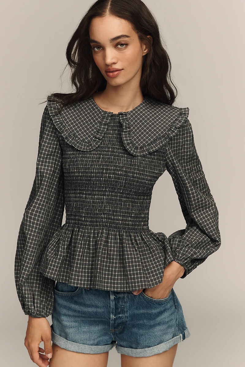 RAISONNEL Long-Sleeve Peter Pan Blouse