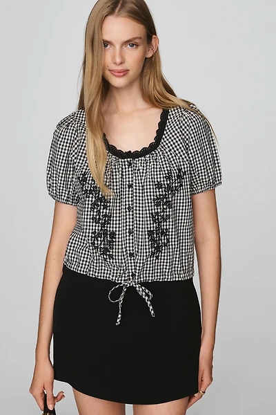 RAISONNEL Embroidered Puff-Sleeve Blouse