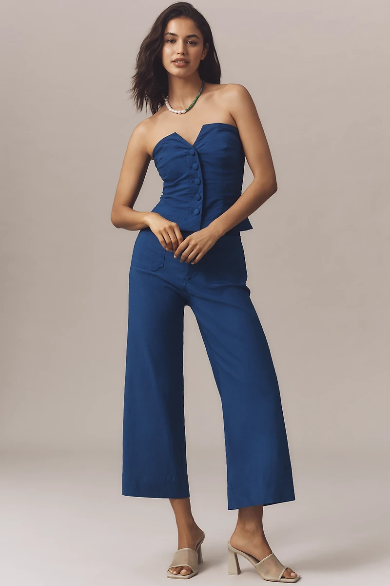 Maeve Strapless Fitted Button-Front Top