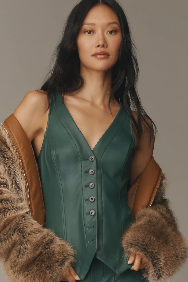 The Halsey Faux-Leather Slim Button-Front Vest