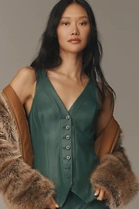 The Halsey Faux-Leather Slim Button-Front Vest