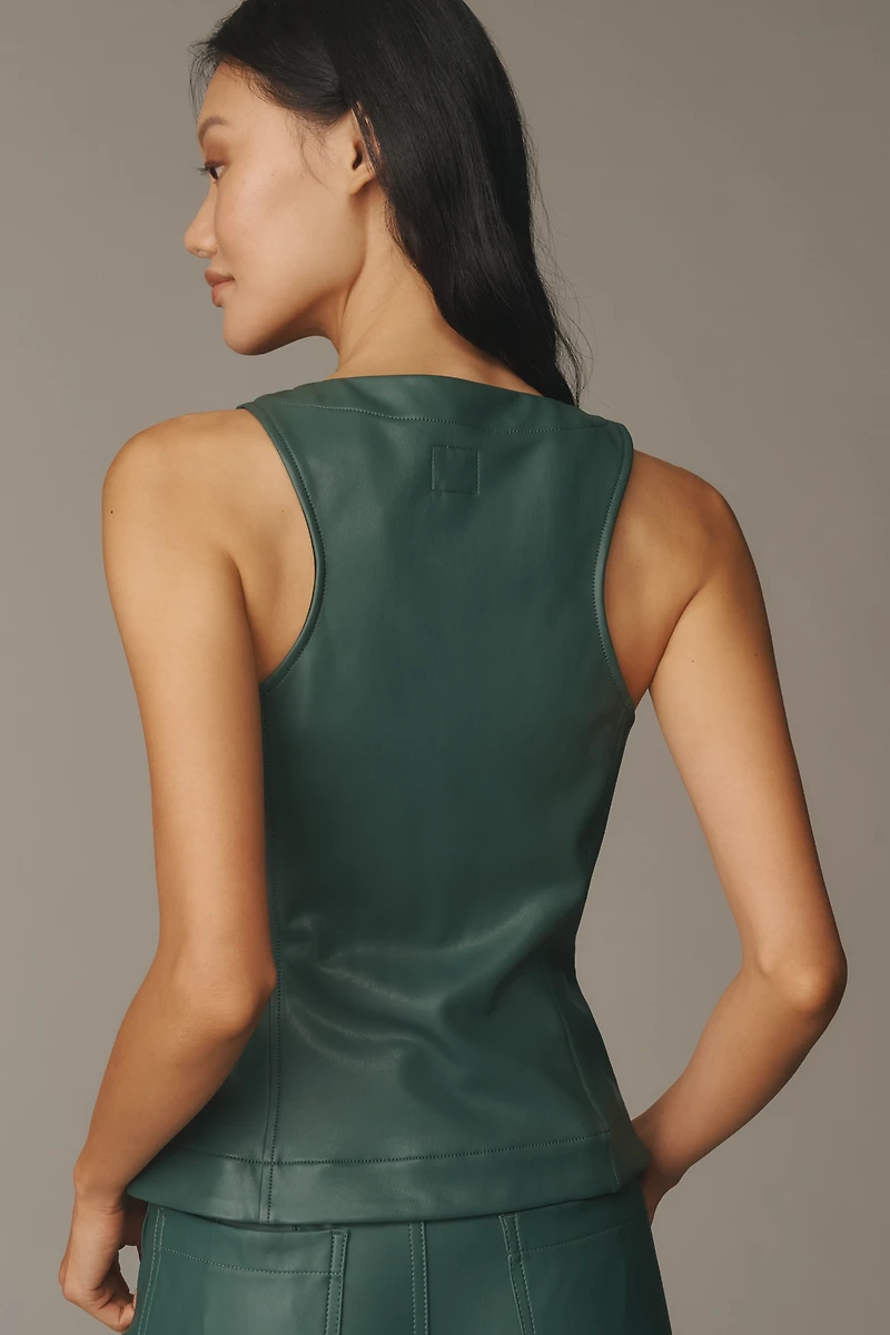 The Halsey Faux-Leather Slim Button-Front Vest
