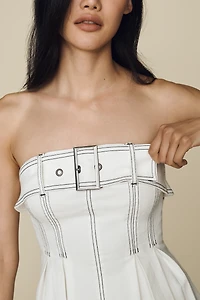Pilcro Belted Strapless Denim Peplum Top