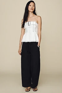 Pilcro Belted Strapless Denim Peplum Top