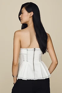 Pilcro Belted Strapless Denim Peplum Top