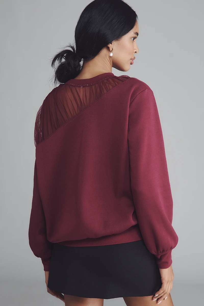 Maeve Sheer-Shoulder Pullover Knit Top