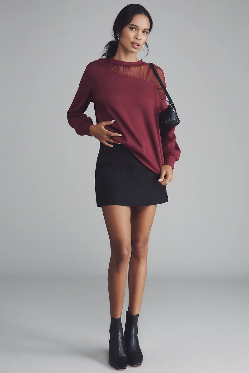 Maeve Sheer-Shoulder Pullover Knit Top