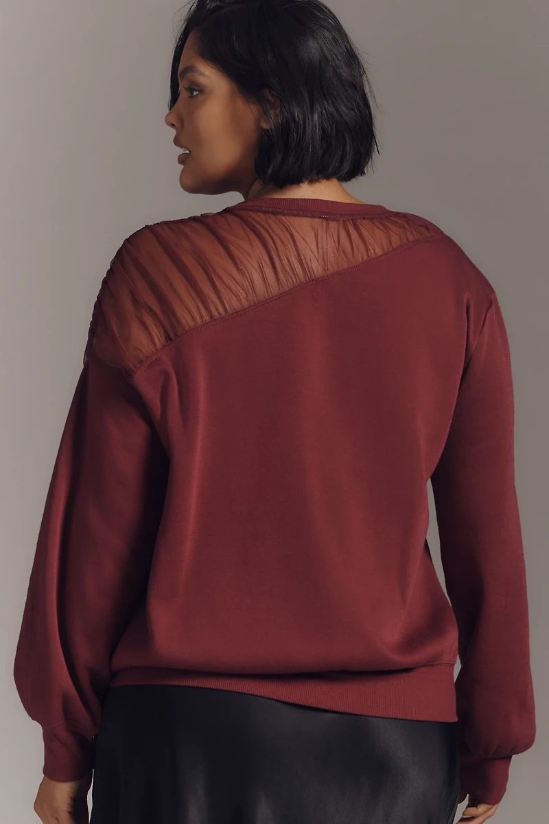 Maeve Sheer-Shoulder Pullover Knit Top