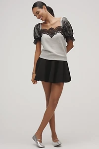 Maeve Puff-Sleeve Lace-Trim Top